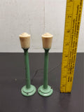 Vtg 6" Pair Metal Green White Trainset Lamp Posts Lionel Marx Dispaly O Scale