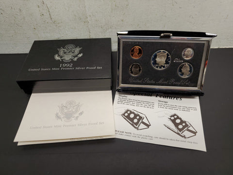 1992 United States Mint Premier Silver Proof coin Set W/Cert Auth Collectible VF