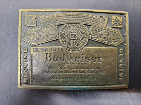 Vtg Genuine Budweiser Lager Beer 12 Fl Oz. Men/Womens Belt Buckle Anheuser Busch