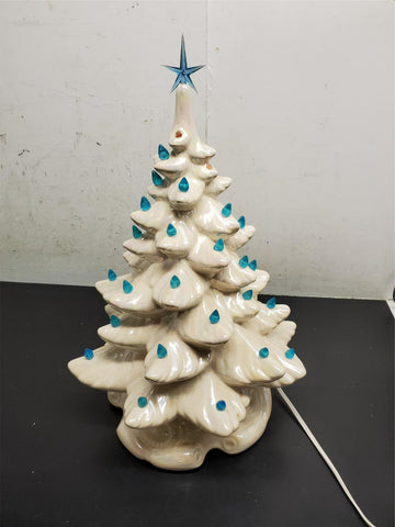 Vtg 18" Iridescent Ceramic Light Up White Christmas Tree Unbranded Decoration VF