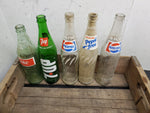 Vtg Pepsi Crate & 9 Bottles 3 Unopened Coca-Cola & 5 Empty Pepsi Coca-Cola 7 Up