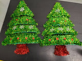 Vtg Pair of Wall Hanging Christmas Tree Decorations (13X10") Holidays Ornaments