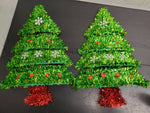 Vtg Pair of Wall Hanging Christmas Tree Decorations (13X10") Holidays Ornaments