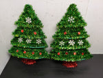 Vtg Pair of Wall Hanging Christmas Tree Decorations (13X10") Holidays Ornaments