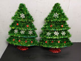 Vtg Pair of Wall Hanging Christmas Tree Decorations (13X10") Holidays Ornaments