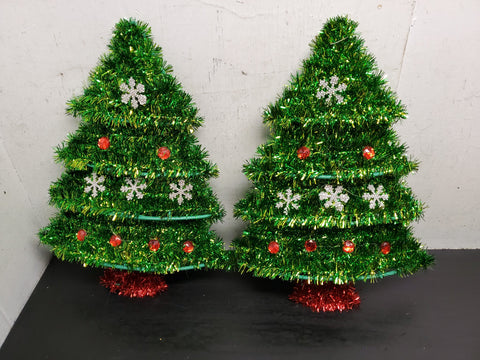 Vtg Pair of Wall Hanging Christmas Tree Decorations (13X10") Holidays Ornaments