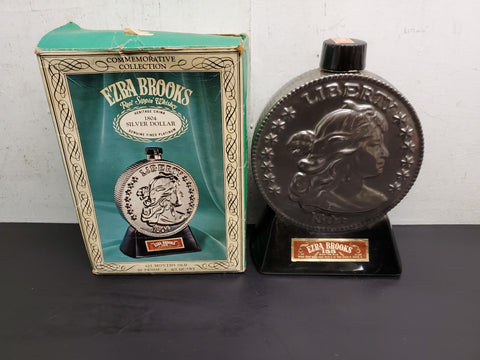 VTG 69 Ezra Brooks 1804 Silver Dollar Genuine EMPTY Platinum Decanter Orig. Box
