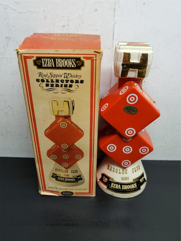 Vtg EMPTY 1968 Ezra Brooks Harolds Club Reno Liquor Whiskey Decanter Orig Box #7