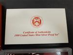 1999 United States Mint Silver Proof coin Set W Certification Specification Info