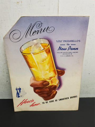 VTG 1930s-40s Circa Lou Passarellos The New Penn Restaurant Menu Collectible PA