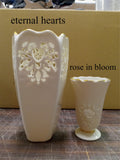 Pair Of Lenox Vases Cream W Gold Trim Eternal Hearts 6 3/4in & Rose In Bloom 4in