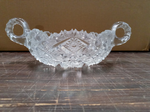 Elegant 2 Handled Nappy Clear Crystal Bowl Dish Saw Tooth Edge Vintage Imperial