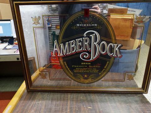 Vintage Amber Bock Michelob Beer Premium Blend Sign Mirrored Framed 28.5 X 21.5