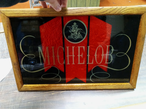 Vintage Michelob Beer Wood Framed Sign Black Gold Red Foil 17.5 in x 11.5 in