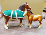 Vtg 70s Horses Breyer Matte Chestnut Clydesdale Mare & Foal W Stock Quarter Mare