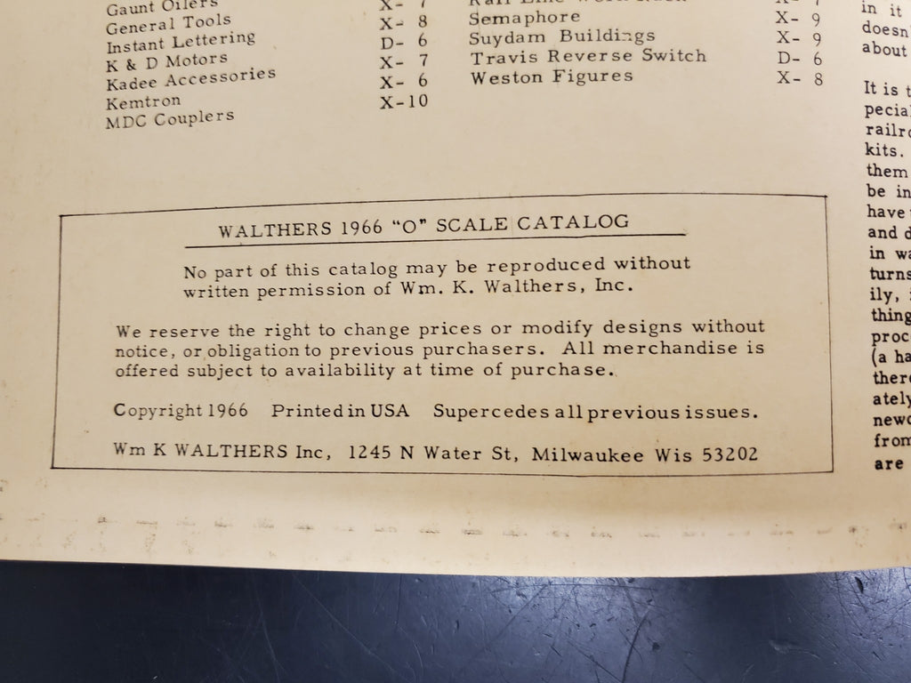 1966 Walthers "O" Scale Catalog & Reference Manual Mini Railroading Ma
