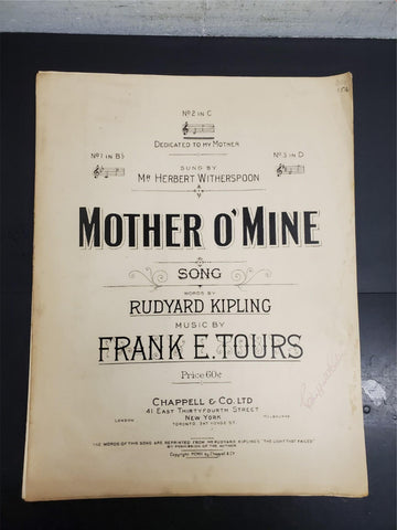 Antique 1903 Rudyard Kipling Mother O' Mine Song & Poem Sheet Music Frank Tours