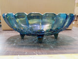 Vintage Blue Carnival Iridescent Indiana Glass Footed Fruit Bowl Grape Blue Oval