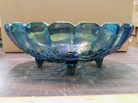 Indiana Carnival Glass Iridescent Blue Fruit sold Bowl Footed Grape