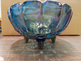 Vintage Blue Carnival Iridescent Indiana Glass Footed Fruit Bowl Grape Blue Oval