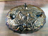Vintage Blue Carnival Iridescent Indiana Glass Footed Fruit Bowl Grape Blue Oval