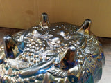 Vintage Blue Carnival Iridescent Indiana Glass Footed Fruit Bowl Grape Blue Oval