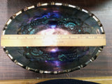 Vintage Blue Carnival Iridescent Indiana Glass Footed Fruit Bowl Grape Blue Oval