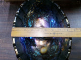 Vintage Blue Carnival Iridescent Indiana Glass Footed Fruit Bowl Grape Blue Oval