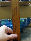 Vintage Blue Carnival Iridescent Indiana Glass Footed Fruit Bowl Grape Blue Oval