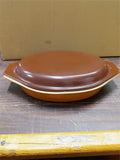 Pyrex Vintage Brown #945C Lid & #063 1 Quart Bottom Oval Divided Casserole Dish