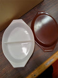 Pyrex Vintage Brown #945C Lid & #063 1 Quart Bottom Oval Divided Casserole Dish