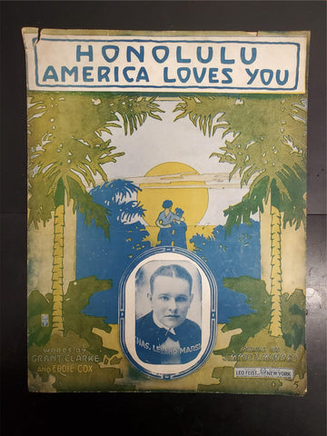 Antique WW1 1916 Sheet Music Honolulu America Loves You Decorative Artwork Piece