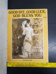 Antique 1916 WW1 Sheet Music GoodBye Good Luck God Bless You Gorgeous Cover Rare