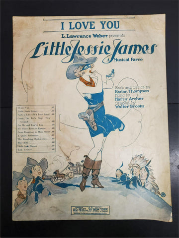 Vtg Roaring 20s 1923 Sheet Music I Love You Little Jessie James L Lawrence Weber