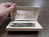 Vintage Bradley Mechanical Pencil & Pen Set In Original Box Silver & Charcoal