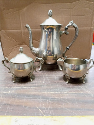 Vintage 3 Piece Silver Plated Tea/Coffee Set Heavy Footed Floral Ornate Design