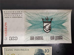 Vtg Lot 6 Paper Currency Money Notes Bosnia & Hercegovina Indonesia Nicaragua
