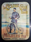 Vtg Balsa Wood Tray Advertising Bicycle-Builder French Le Cyclone Sans Chaine VF