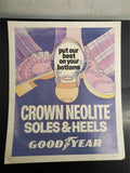 Vtg GoodYear Advertising Crown Neolite Soles Cardboard Poster/Sign Shoe Clothing