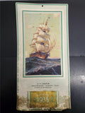 Vtg 1935 Business Advertising Ship Painting Artwork Wall Hanging Calendar Unused