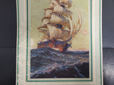 Vtg 1935 Business Advertising Ship Painting Artwork Wall Hanging Calendar Unused