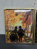 Vtg Reverse Paint Curved Glass Pr Silhouette Courting Wall Framed Pictures 40's