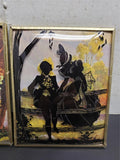Vtg Reverse Paint Curved Glass Pr Silhouette Courting Wall Framed Pictures 40's