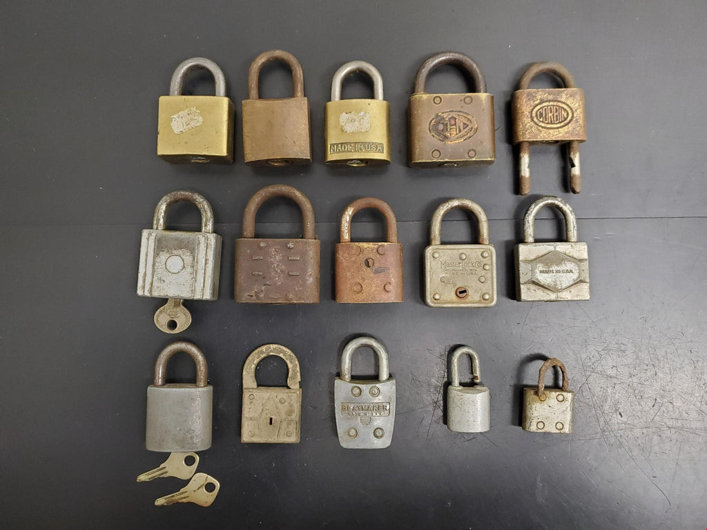 Slaymaker vintage locks collection, brass & steel padlocks locked