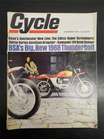 Vtg Dec 1967 Cycle Magazine 300 HP Harley-Davidson Dragster BSA 1968 Thunderbolt