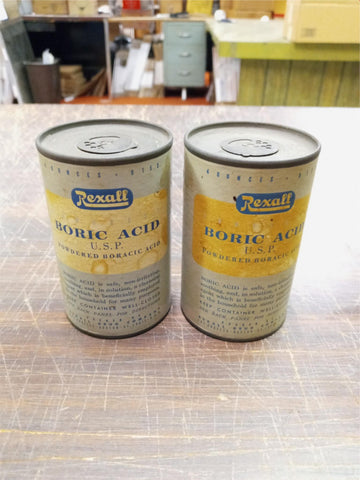 Vintage 25982 Rexall Powdered Boric Tins 4 Ounces U153 S41834 Full/Empty