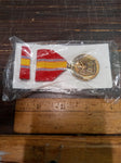 National Defense Service Medal & Ribbon Military Eagle Red White Yellow Pin