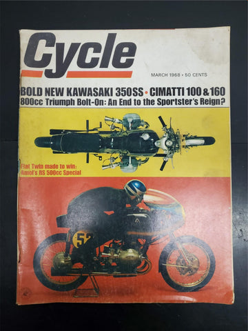 Vtg Mar 1968 Cycle Magazine Kawasaki 350SS Cimatti 100 & 160 800cc Triumph More