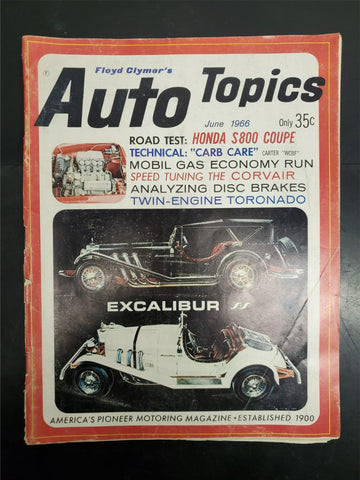 Vtg June 1966 Floyd Clymer Auto Topics Car Magazine Honda S800 Coupe & Excalibur
