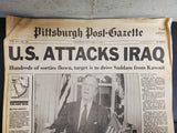 Vtg 1991 Pittsburgh Post-Gazette Newspaper US Attacks Iraq Gulf War Saddam Bush